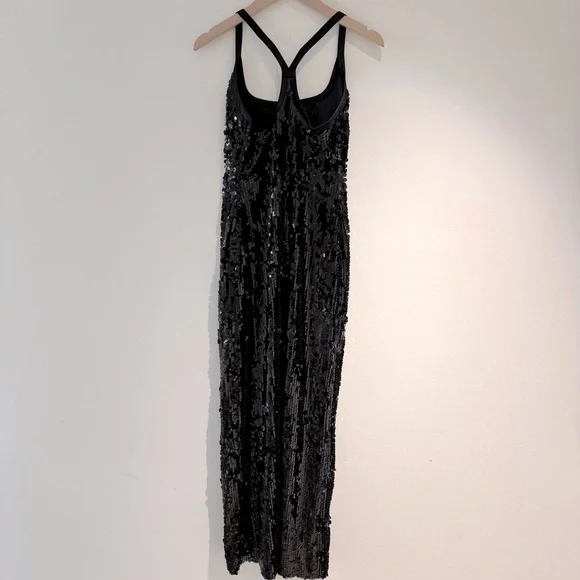 Auteur Black T-Bar Sequin Tank Dress Evening Glam with a Contemporary Twist - Picture 3 of 15